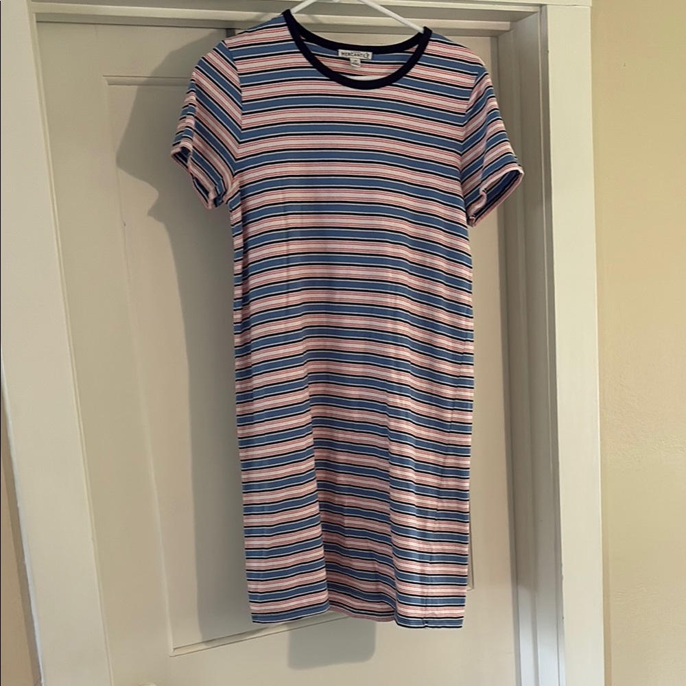 J. Crew Factory Striped Navy and Coral Tee Dress